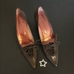 Jean-Michel Cazabat (Italy) Dark Brown Pointed Lace-Up Womens Pumps, Size EU 39